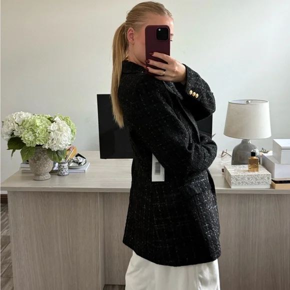 JustFab Black Tweed Blazer with Gold Buttons - Picture 6 of 9